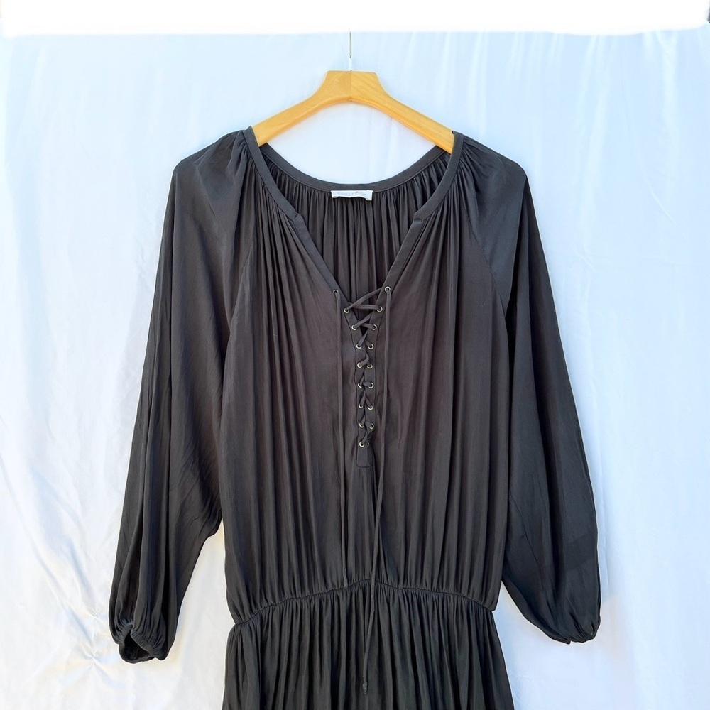 RAMY BROOK | ALLIE LACE UP LONG SLEEVE PEASANT BLOUSON MINI DRESS IN BLACK SMALL - Picture 3 of 6